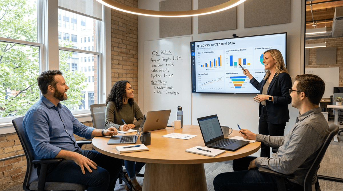 Réunion d’équipe présentant des données CRM